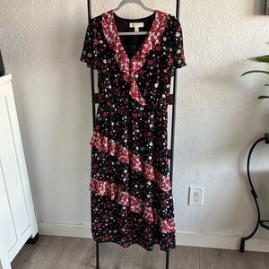 MICHAEL Michael Kors Black and Red Floral Midi Dress